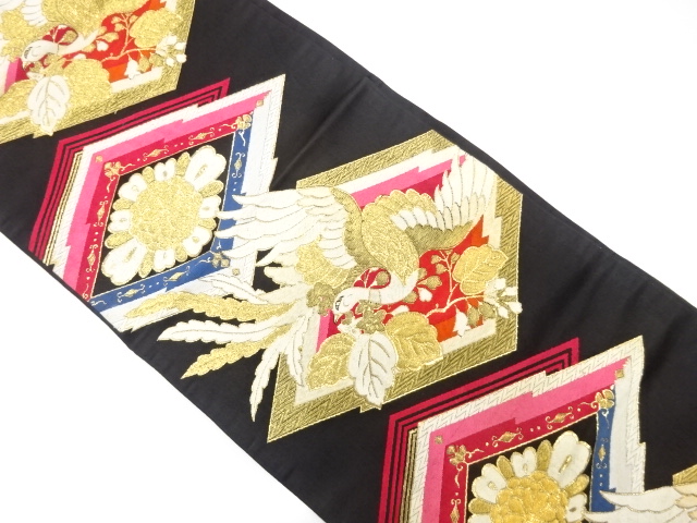 JAPANESE KIMONO / ANTIQUE FUKURO OBI / SILK / WOVEN PHOENIX